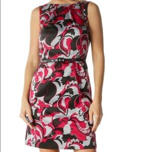 Anne Klein Burgundy and Silver Paisley Print Shift Dress Size 8